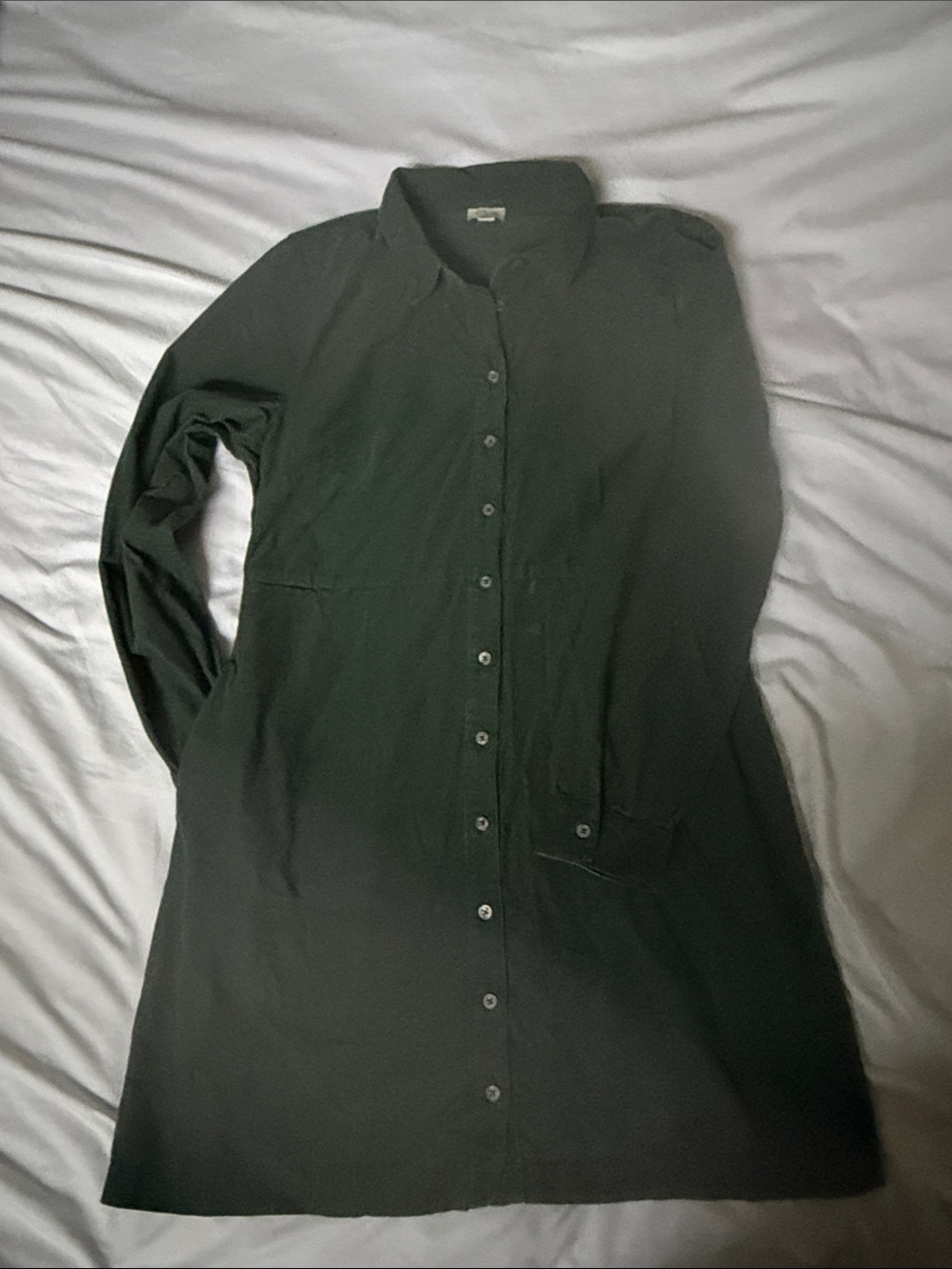 J. Crew green corduroy Long Button-Down Shirt Dress